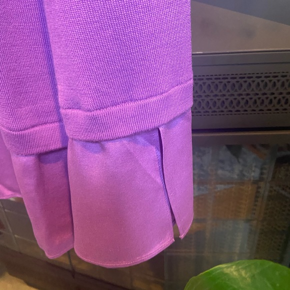 ST. JOHN Purple Knit Sweater with Silk Hem and Tie Back, Size L - Picture 5 of 14